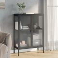vidaXL Komoda čierna 75x35x105 cm sklo a oceľ