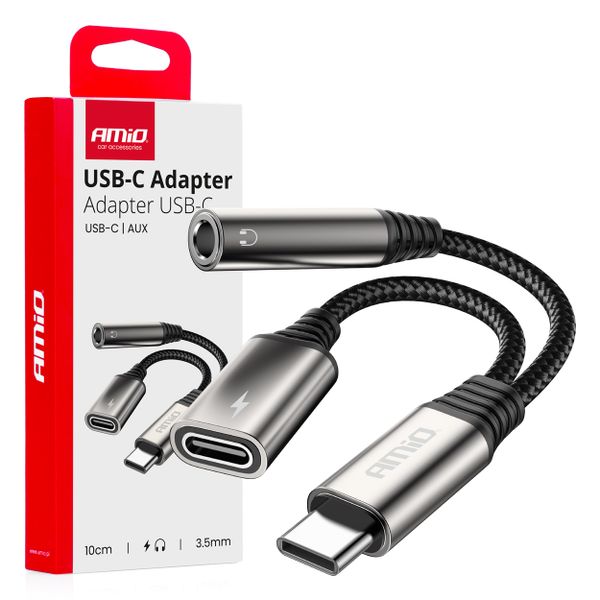 Adaptér USB-C rozdeľovací na USB-C + Mini-Jack 3,5mm 10cm AMiO-04295