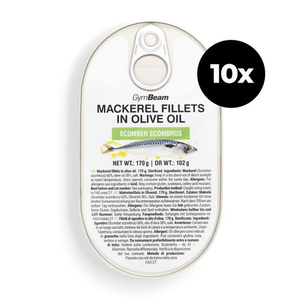 Filety z makrely v olivovom oleji - GymBeam, 10 x 170 g