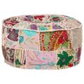 vidaXL Patchwork taburetka z bavlny okrúhla 40x20 cm béžová