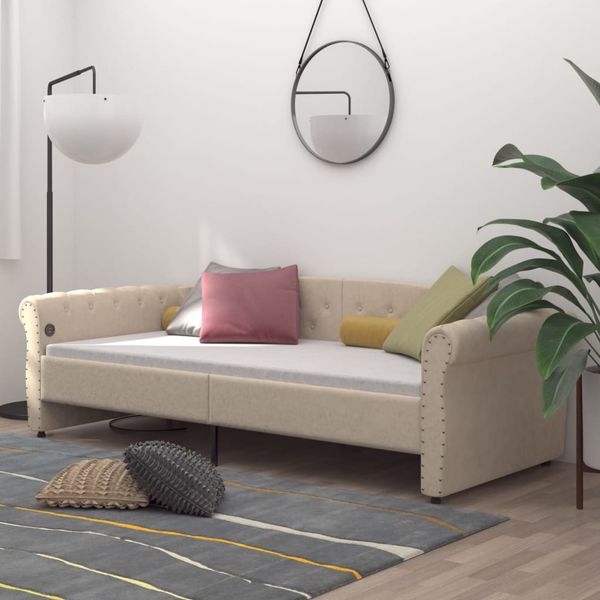 vidaXL Pohovka s matracom a USB krémová látková 90x200 cm