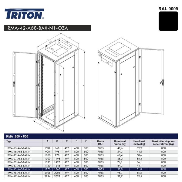 ZĽAVA! Stoj.rack 42U 600x800 čierny, zadný kryt sito 80%