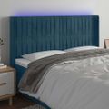 vidaXL Čelo postele s LED tmavomodré 163x16x118/128 cm zamat