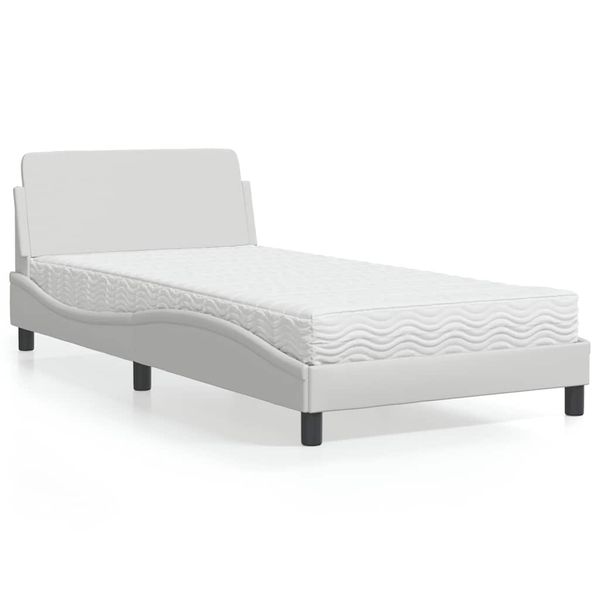 vidaXL Posteľ s matracom Dover biela 100x200 cm umelá koža