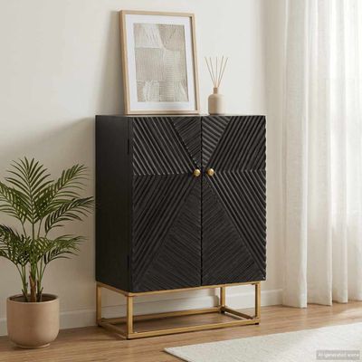 vidaXL Komoda, čierna 55x30x76 cm, mangový masív a železo