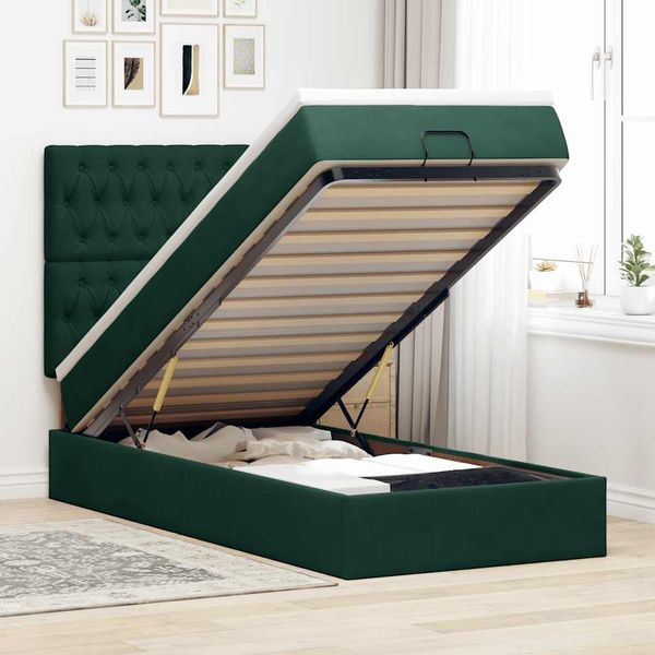 vidaXL Osmanský rám postele s matracmi tmavozelená 90x190 cm zamat