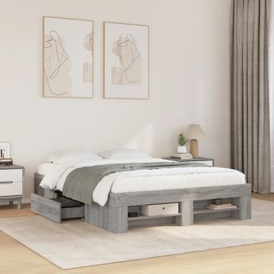 vidaXL Posteľný rám sivý dub sonoma 135x190 cm kompozitné drevo