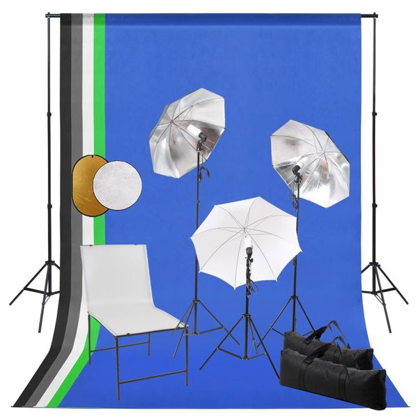 vidaXL Fotografické vybavenie+lampy, dáždniky, pozadie a reflektor