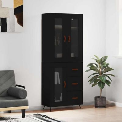 vidaXL Vysoká skrinka čierna 69,5x34x180 cm spracované drevo