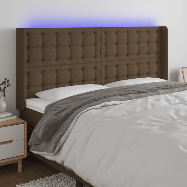 vidaXL Čelo postele s LED tmavohendé 203x16x118/128 cm látka