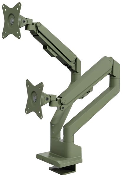 AROZZI ALZARE NEO DUO Forest Green/ stolní držák pro 2 monitory/ plynový píst/ kovový/ mechově zelený Držák, VESA, stolní, pro 2 monitory, náklon -90°, otácení 180°, rotace 360°, nosnost 18kg (9kg/monitor), zelený