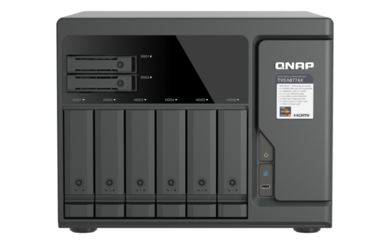 QNAP TVS-h877AX-R5-16G (AMD Ryzen 5, 16GB DDR5 RAM, 6x 3,5'' + 4x 2,5'', 3x PCIe, 2x 2,5GbE, 2x 10GbE)