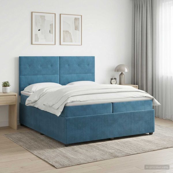 vidaXL Posteľ boxspring s matracom Modrá 200 x 200 cm Zamat