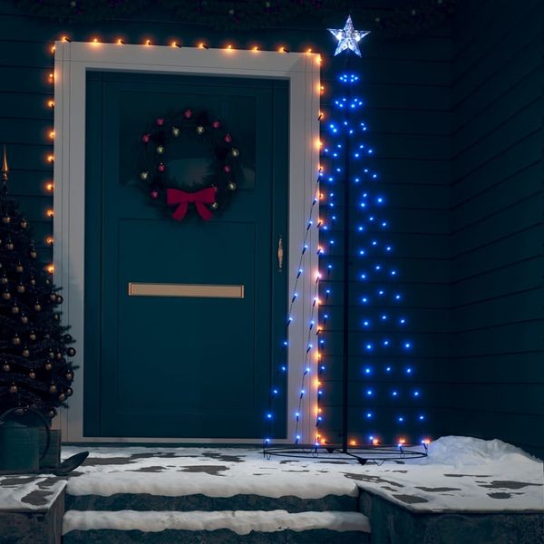 vidaXL Vianočný stromček, kužeľ, 100 LED, modré svetlo 70x180 cm