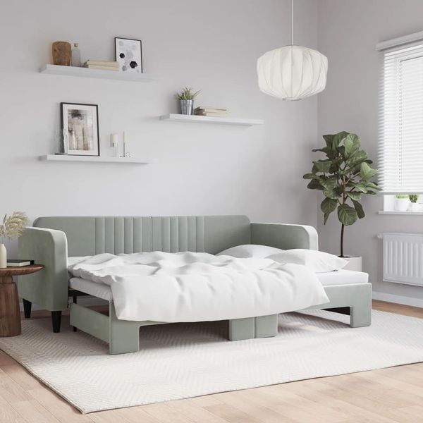 vidaXL Denná posteľ s rozkladacou posteľou bledosivá 80x200 cm zamat