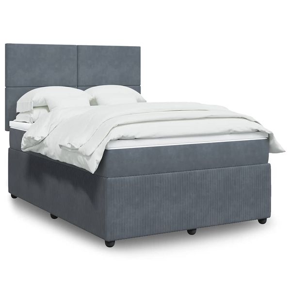 vidaXL Posteľný rám boxspring s matracom tmavosivý 140x190 cm zamat