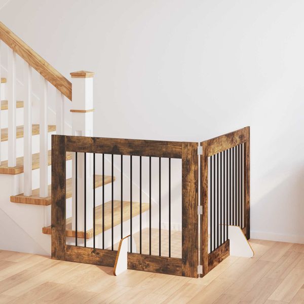 vidaXL Brána pre psov so stojanmi 2 pcs Dymový dub 100 x 80 cm