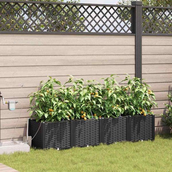 vidaXL Záhradný kvetináč 4 pcs Čierny 160 x 40 x 37,5 cm Plast