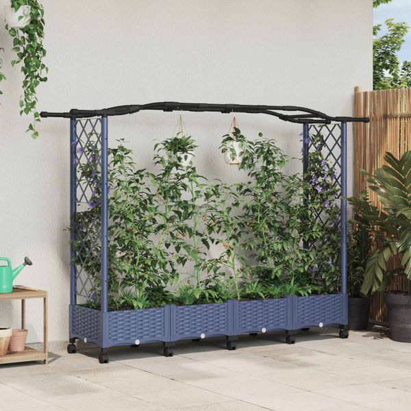 vidaXL Vyvýšený záhon s mriežkou a strechou Sivá 207 x 40 x 129 cm PP