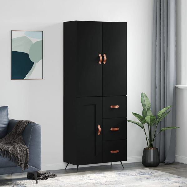 vidaXL Vysoká skrinka čierna 69,5x34x180 cm spracované drevo