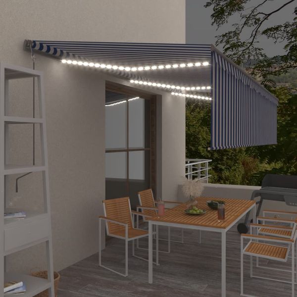 vidaXL Automatická markíza tienidlo&LED&senzor vetra 6x3 m modro-biela