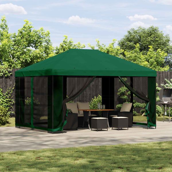 vidaXL Altánok 4 × 3 m Zelená Polyester a oceľ 190 gsm
