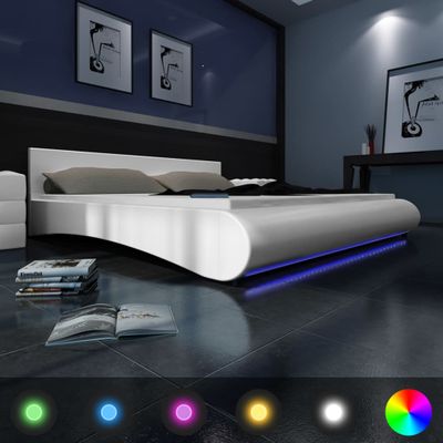 vidaXL Posteľ s matracom, LED, biela, umelá koža 180x200 cm