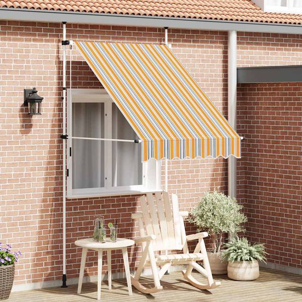 vidaXL Ručne zaťahovacia markíza, 150 cm, žlto-modré pásiky