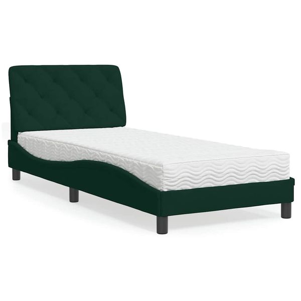 vidaXL Posteľ s matracom tmavozelený 90x200 cm zamat
