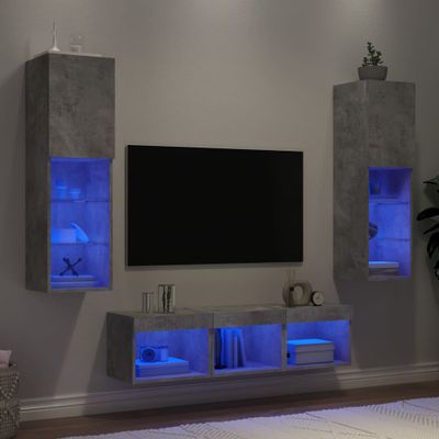 vidaXL 5-dielne TV nástenné skrinky s LED betónovo sivé kompozit.drevo