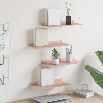 vidaXL Závesná polica Nástenný 4 pcs Ružová 40 x 18 x 2,5 cm Oceľ