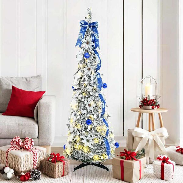 vidaXL Umelý vianočný stromček s 100 LED-i Biela 150 cm PVC