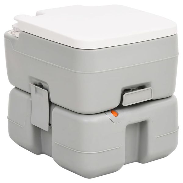 vidaXL Prenosné kempingové WC, sivo biele 15+10 l, HDPE