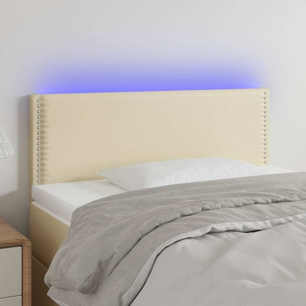 vidaXL Čelo postele s LED krémové 80x5x78/88 cm umelá koža