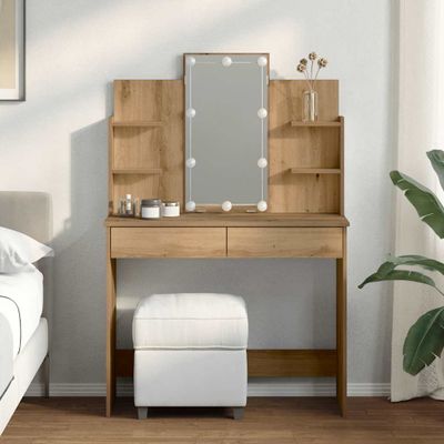 vidaXL Toaletný stolík s LED svetlami dub artisan 96x40x142 cm