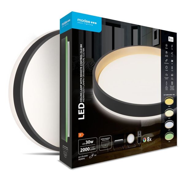 Modee Okrúhle stropné LED svietidlo CLG1BK 30W 3CCT+RGB 2000lm, čierna, ovládač (ML-CLFG1BK)