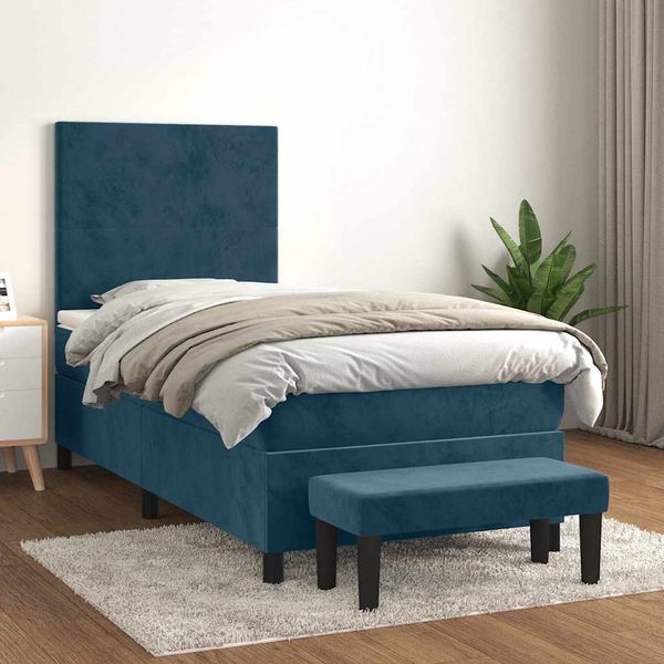 vidaXL Posteľný rám boxsping s matracom tmavomodrý 90x200 cm zamat
