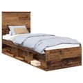 vidaXL Rám postele Staré drevo 75 x 190 cm Masívne borovicové drevo