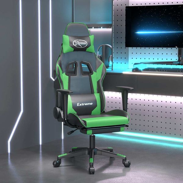 vidaXL Herná stolička s podnožkou čierna a zelená umelá koža