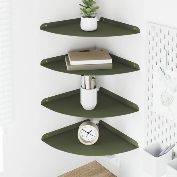 vidaXL Závesná polica s poličkou 4 pcs Olivovo zelená 30 x 30 x 2 cm