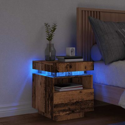 vidaXL Nočný stolík s LED svetlami staré drevo 40x39x48,5 cm