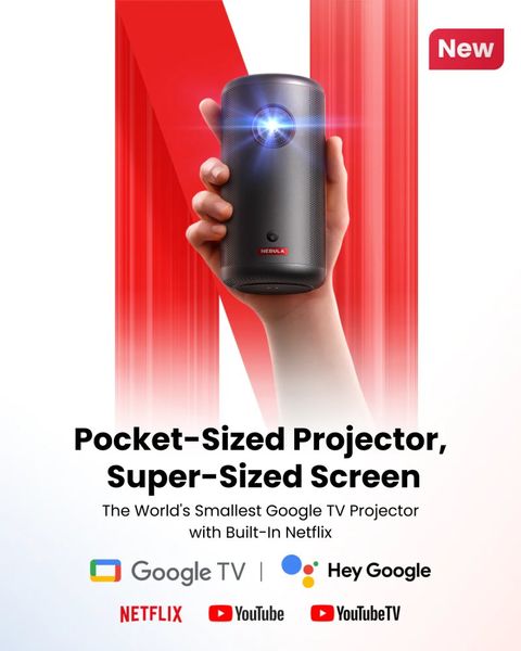 Anker Nebula Capsule 3/ Projektor/ Full HD/ Dolby Audio/ Bluetooth/ Wi-Fi/ přenosný/ černý Miniprojektor, Google TV, 1080p, 200 ANSI lumenu, 40–120", DLP, RGB LED, 8W reproduktor, Wi-Fi, Bluetooth 5.1, HDMI 2.1, baterie