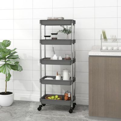 vidaXL 5-poschodový kuchynský vozík sivý 42x29x128 cm železo a ABS
