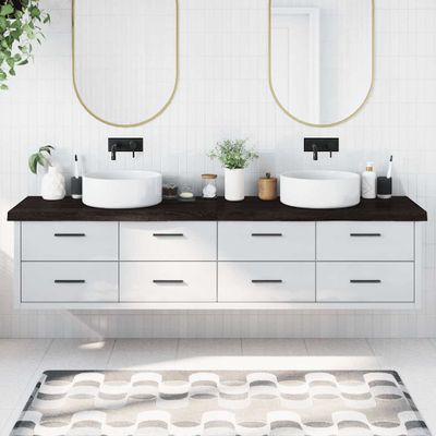 vidaXL Kúpeľňová doska tmavohnedá 220x60x(2-6) cm ošetrený masív