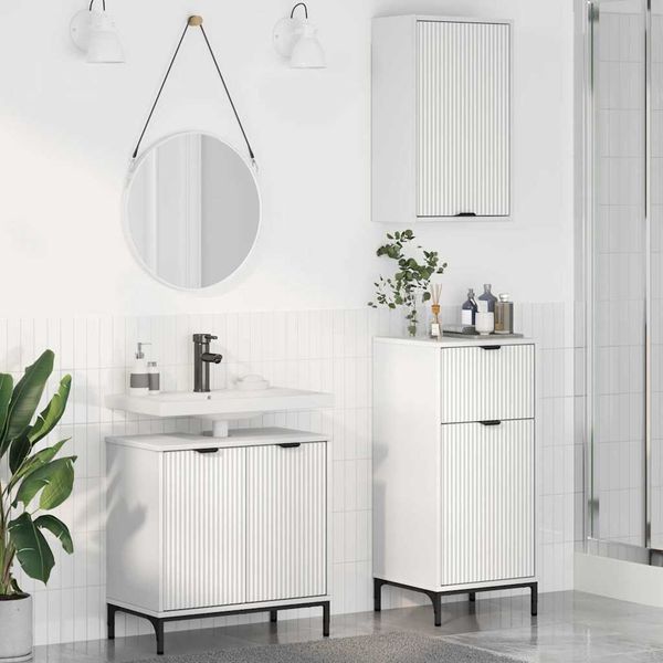 vidaXL Sada kúpeľňového nábytku 3 pcs Biela Spracované drevo a kov