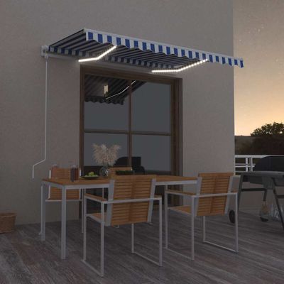vidaXL Automatická markíza s LED a senzorom vetra 350x250 cm modro-biela