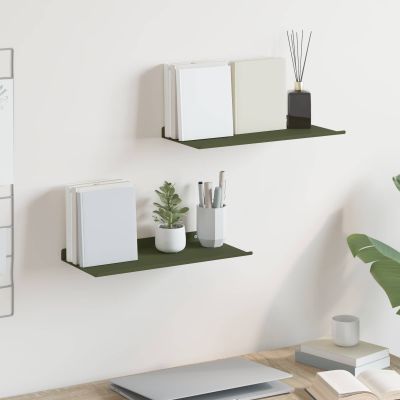 vidaXL Závesná polica 2 pcs Olivová zelená 40 x 18 x 2,5 cm Oceľ