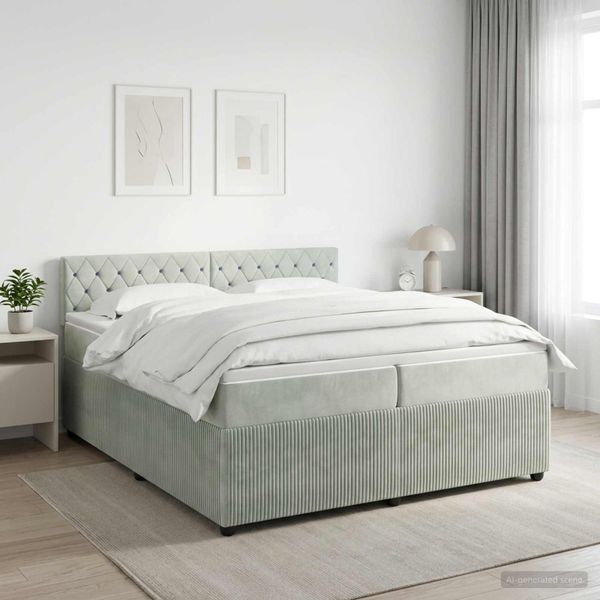 vidaXL Posteľ boxspring s matracom Svetlosivá 200 x 200 cm Zamat