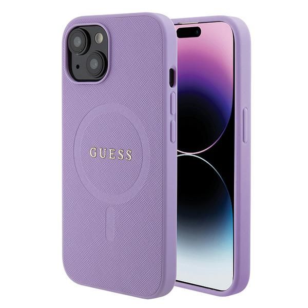 Puzdro Guess pre iPhone 15 6,1" GUHMP15SPSAHMCU fialový tvrdý obal Saffiano MagSafe