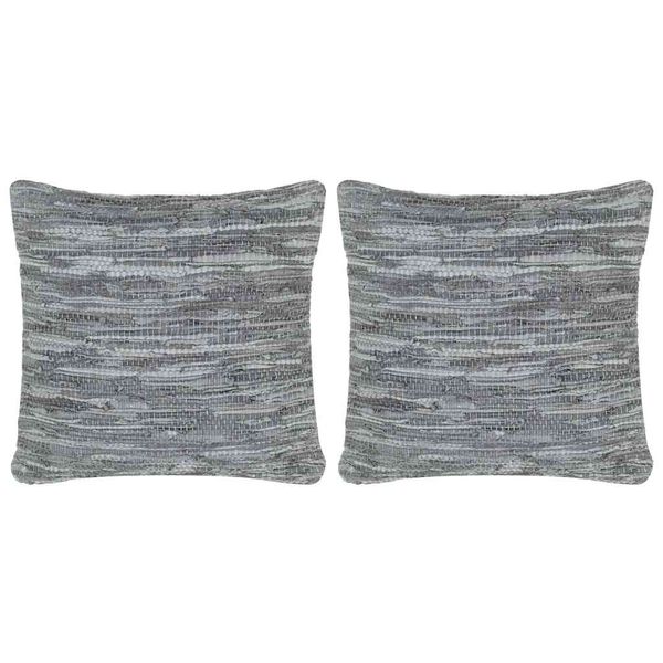 vidaXL Vankúše 2 ks chindi sivé 45x45 cm koža a bavlna